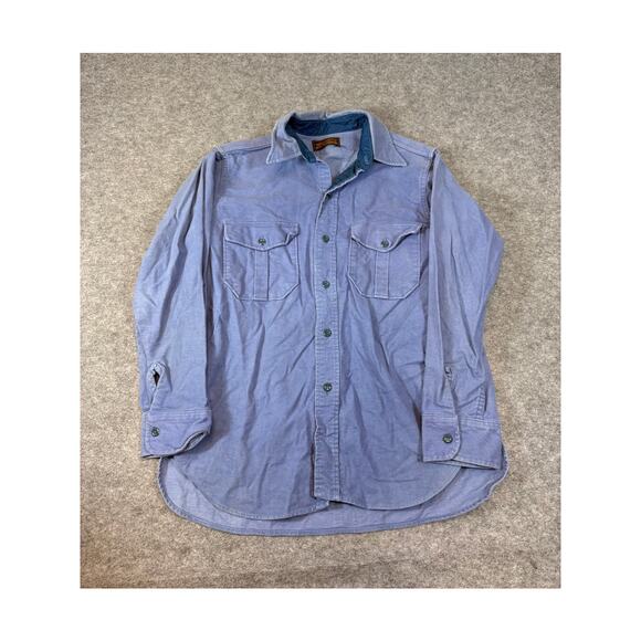 VINTAGE Eddie Bauer Button Up Shirt Mens Large Blue Long Sleeve Chambray Golf - Picture 1 of 6